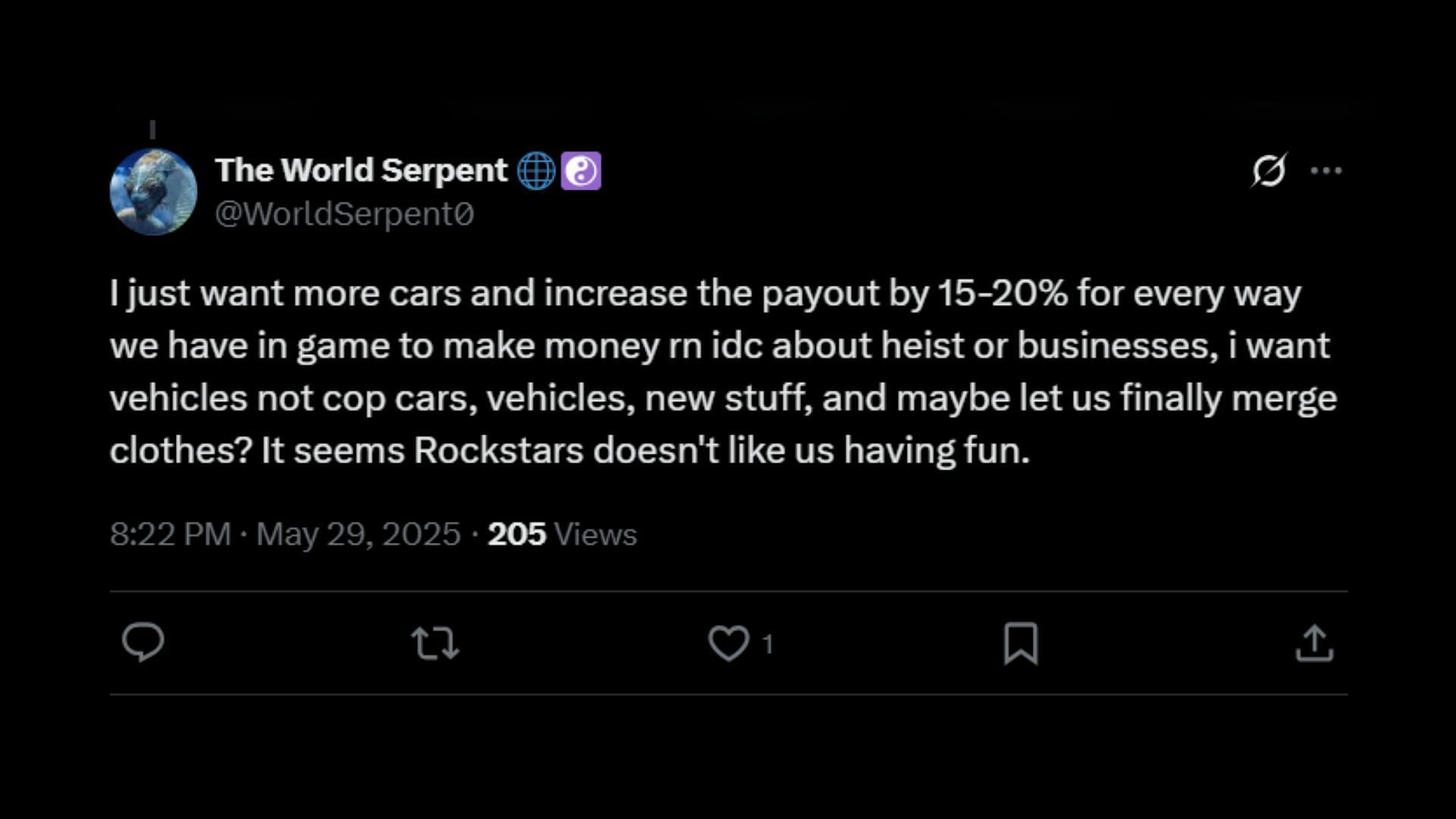 Rockstar should make missions pay more (Image via X)